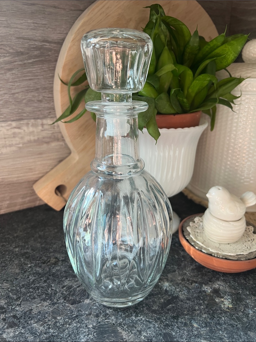 Vintage Clear Ribbed Glass Decanter